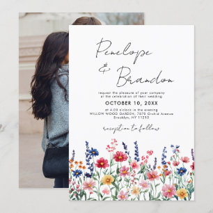 Wildflower Rustic Country Boho Chique Foto Huwelij Kaart
