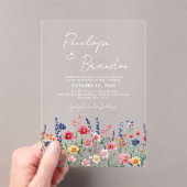 Wildflower Rustic Country Boho Floral Chic Huwelij Acryl Uitnodigingen (Insitu (Draagbaar))