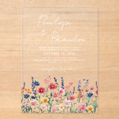 Wildflower Rustic Country Boho Floral Chic Huwelij Acryl Uitnodigingen (Voorkant)
