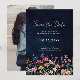 Wildflower Rustic Country Boho Floral Navy Foto Save The Date