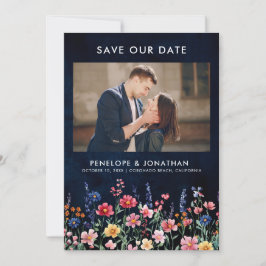 Wildflower Rustic Country Boho Floral Navy Foto Save The Date