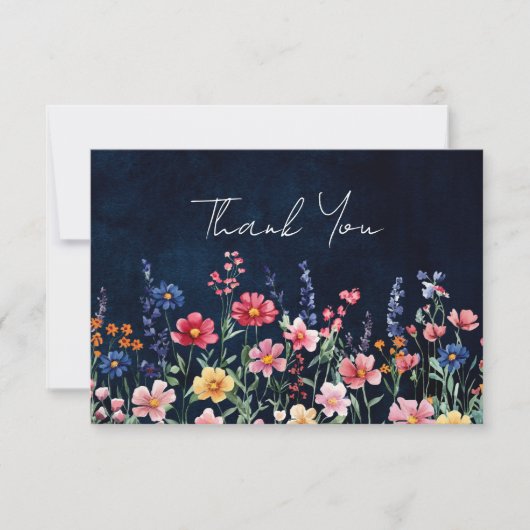 Wildflower Rustic Country Boho Floral Navy Wedding Bedankkaart (Voorkant)