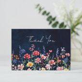 Wildflower Rustic Country Boho Floral Navy Wedding Bedankkaart (Staand voorkant)