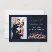 Wildflower Rustic Country Boho Floral Navy Wedding Bedankkaart (Achterkant)