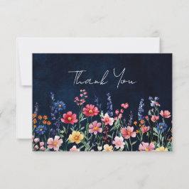 Wildflower Rustic Country Boho Floral Navy Wedding Bedankkaart