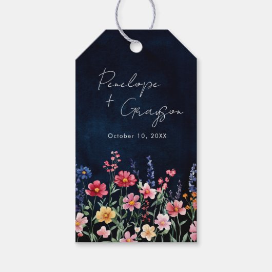 Wildflower Rustic Country Boho Floral Navy Wedding Cadeaulabel (Voorkant)