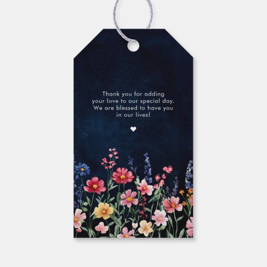 Wildflower Rustic Country Boho Floral Navy Wedding Cadeaulabel (Achterkant)