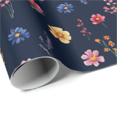 Wildflower Rustic Country Boho Floral Navy Wedding Cadeaupapier (Rol Hoek)