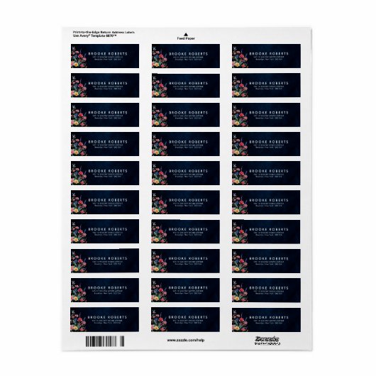 Wildflower Rustic Country Boho Floral Navy Wedding Etiket (Full Sheet)