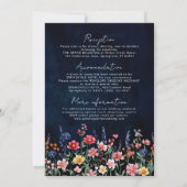 Wildflower Rustic Country Boho Floral Navy Wedding Kaart (Achterkant)