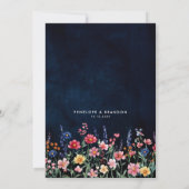 Wildflower Rustic Country Boho Floral Navy Wedding Kaart (Achterkant)