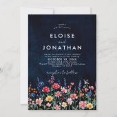 Wildflower Rustic Country Boho Floral Navy Wedding Kaart (Voorkant)