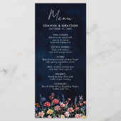 Wildflower Rustic Country Boho Floral Navy Wedding Menu (Voorkant)