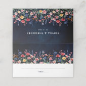 Wildflower Rustic Country Boho Floral Navy Wedding Plaatskaartje (Buitenkant ongevouwen)