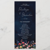 Wildflower Rustic Country Boho Floral Navy Wedding Programmakaart (Voorkant)