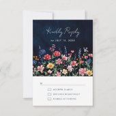 Wildflower Rustic Country Boho Floral Navy Wedding RSVP Kaartje (Voorkant)