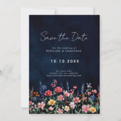 Wildflower Rustic Country Boho Floral Navy Wedding Save The Date (Voorkant)
