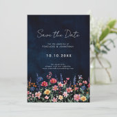 Wildflower Rustic Country Boho Floral Navy Wedding Save The Date (Staand voorkant)