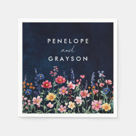 Wildflower Rustic Country Boho Floral Navy Wedding Servet