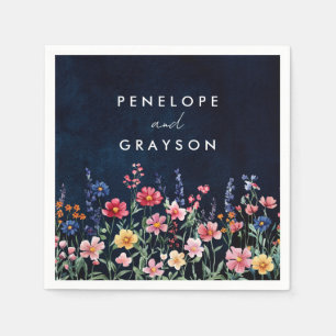 Wildflower Rustic Country Boho Floral Navy Wedding Servet