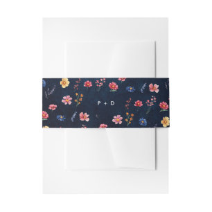 Wildflower Rustic Country Boho Floral Navy Wedding Uitnodigingen Wikkel