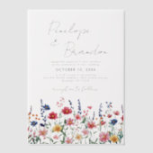 Wildflower Rustic Country Boho Floral Navy Wedding Vellum Uitnodigingen (Voorkant)