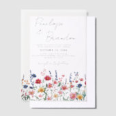 Wildflower Rustic Country Boho Floral Navy Wedding Vellum Uitnodigingen (Offset)