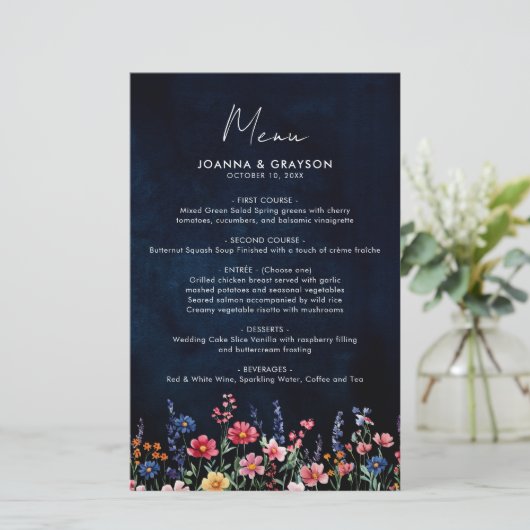 Wildflower Rustic Country Boho Floral Wedding Menu (Staand voorkant)