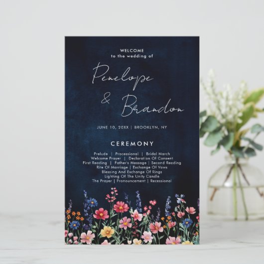 Wildflower Rustic Country Boho Wedding Programma (Staand voorkant)