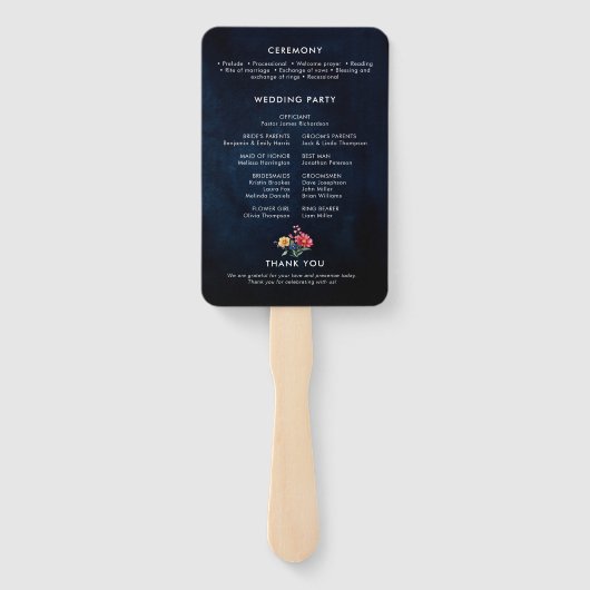 Wildflower Rustic Country Boho Wedding Programma Handwaaier (Achterkant)