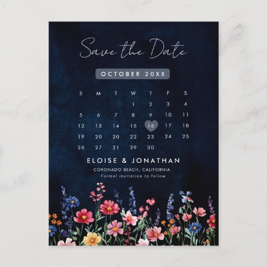 Wildflower Rustic Country Calendar Sla de datum op Briefkaart (Voorkant)