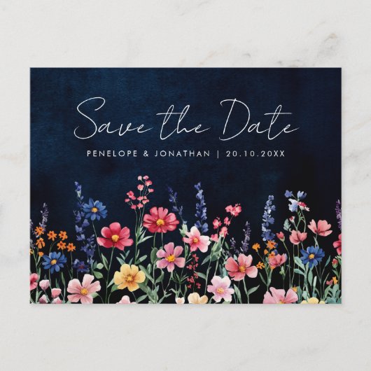 Wildflower Rustic Country Floral Bewaar de datum Briefkaart (Voorkant)