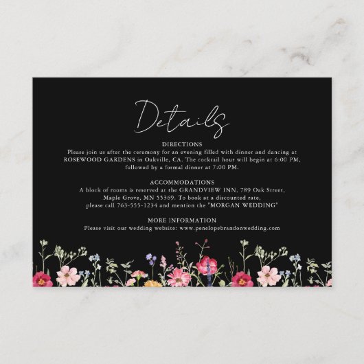 Wildflower Rustic Country Floral Garden Wedding Informatiekaartje (Voorkant)