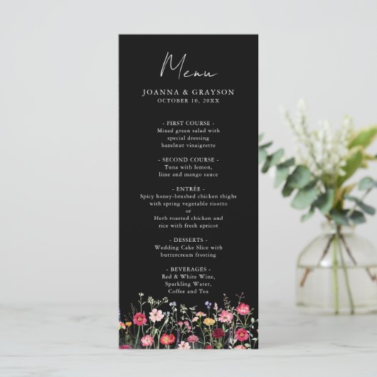 Wildflower Rustic Country Floral Garden Wedding Menu (Staand voorkant)