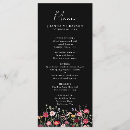 Wildflower Rustic Country Floral Garden Wedding Menu (Voorkant)
