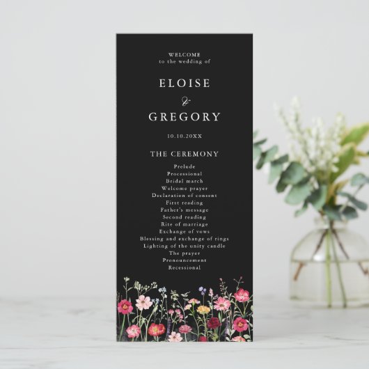 Wildflower Rustic Country Floral Garden Wedding Programmakaart (Staand voorkant)