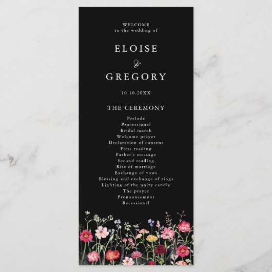 Wildflower Rustic Country Floral Garden Wedding Programmakaart (Voorkant)