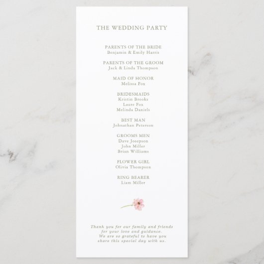 Wildflower Rustic Country Floral Garden Wedding Programmakaart (Achterkant)