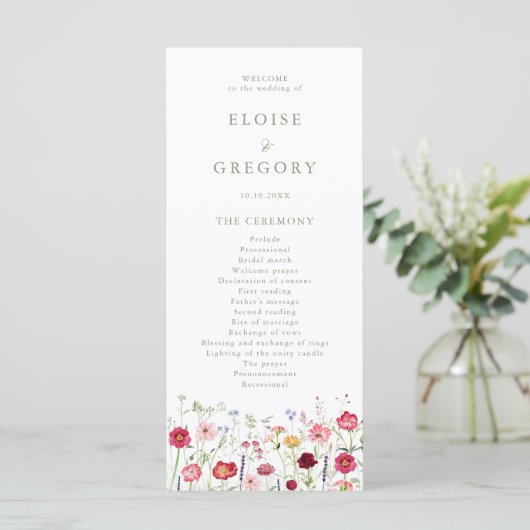 Wildflower Rustic Country Floral Garden Wedding Programmakaart (Staand voorkant)