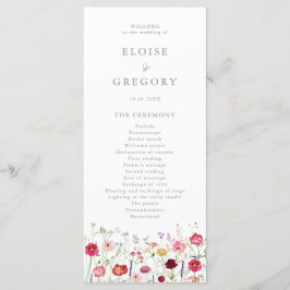 Wildflower Rustic Country Floral Garden Wedding Programmakaart