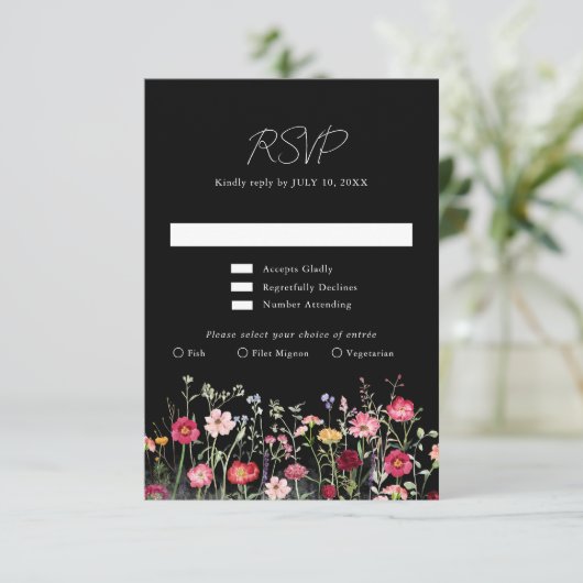 Wildflower Rustic Country Floral Garden Wedding RSVP Kaartje (Staand voorkant)
