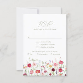 Wildflower Rustic Country Floral Garden Wedding RSVP Kaartje