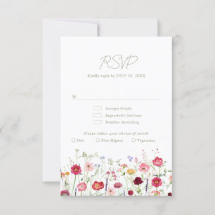 Wildflower Rustic Country Floral Garden Wedding RSVP Kaartje