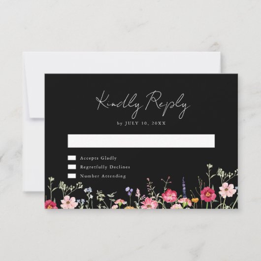 Wildflower Rustic Country Floral Garden Wedding RSVP Kaartje (Voorkant)