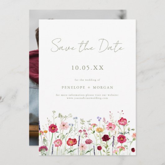 Wildflower Rustic Country Floral Garden Wedding Save The Date (Voorkant / Achterkant)