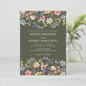 Wildflower Rustic Country Green Wedding QR-code Kaart (Staand voorkant)