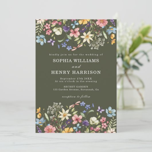 Wildflower Rustic Country Green Wedding QR-code Kaart (Staand voorkant)