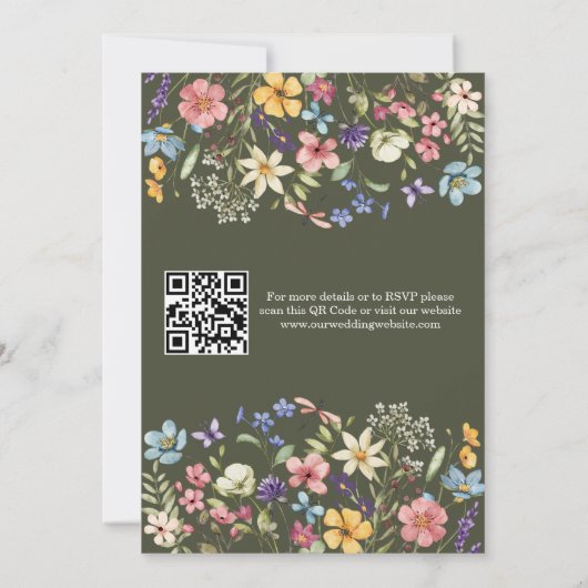 Wildflower Rustic Country Green Wedding QR-code Kaart (Achterkant)