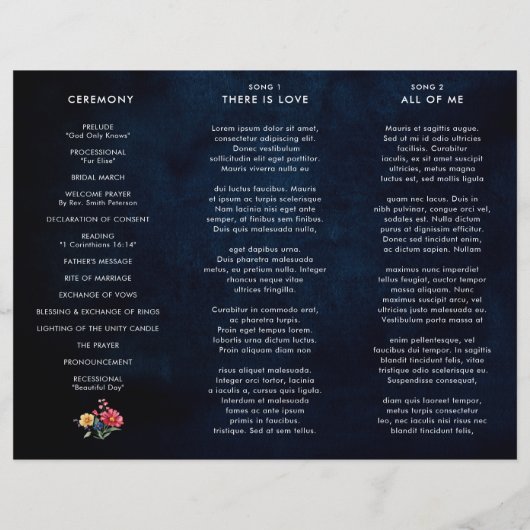 Wildflower Rustic Country Trifold Vouw Trouwprogra (Achterkant)