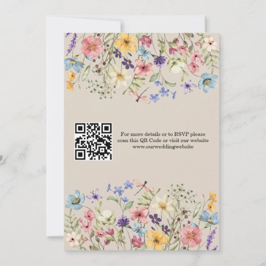 Wildflower Rustic Country Wedding Floral QR Code Kaart (Achterkant)